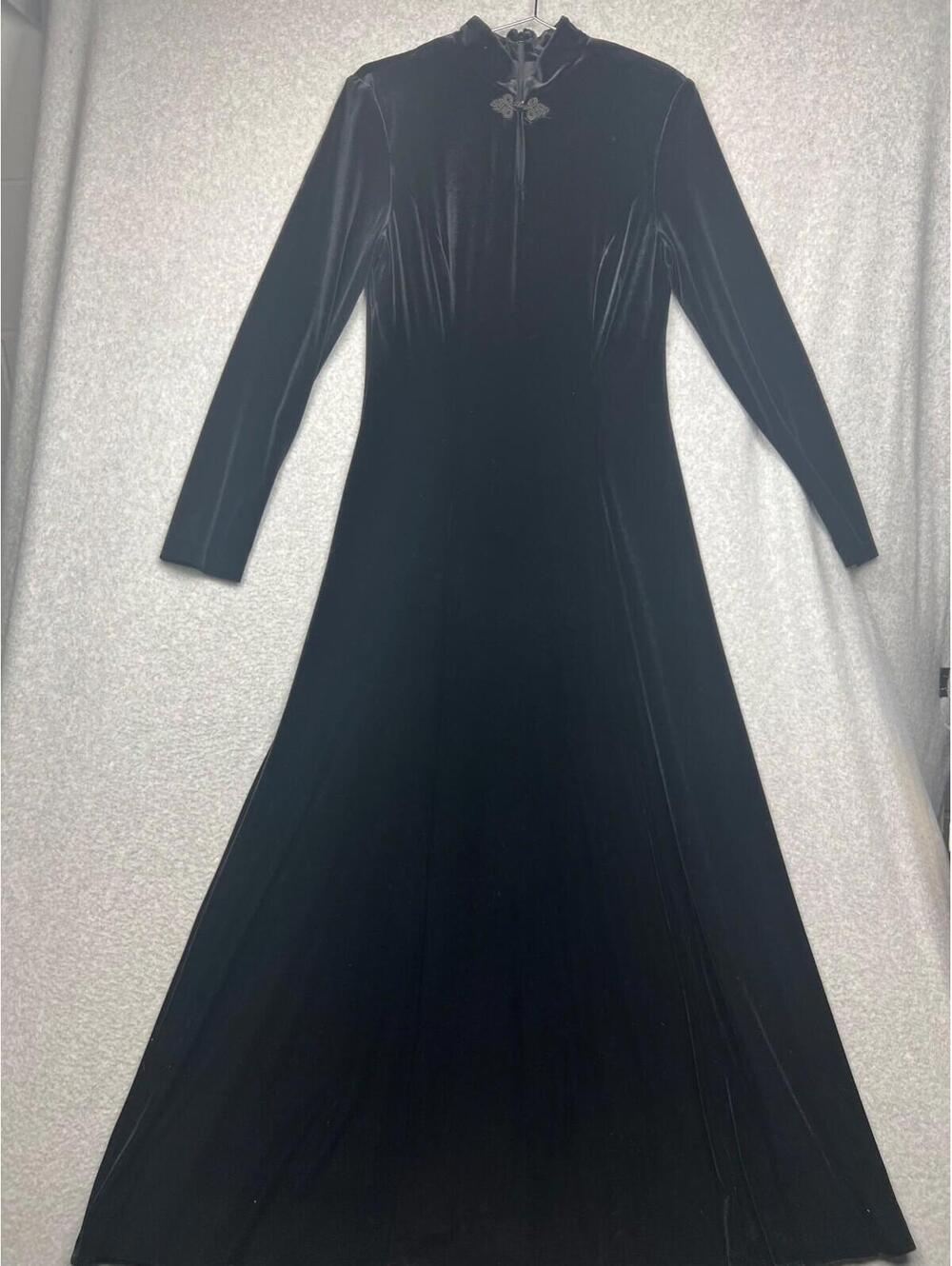Vtg David Warren Velvet Maxi Dress Womens Size 8 Black Minimalist Whimsygoth